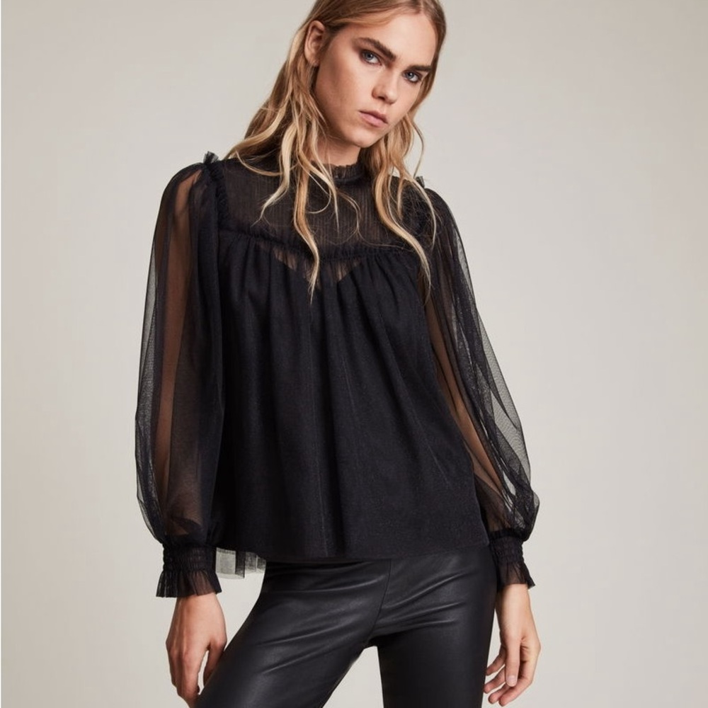 All Saints Perri Tulle Long Sleeve Blouse